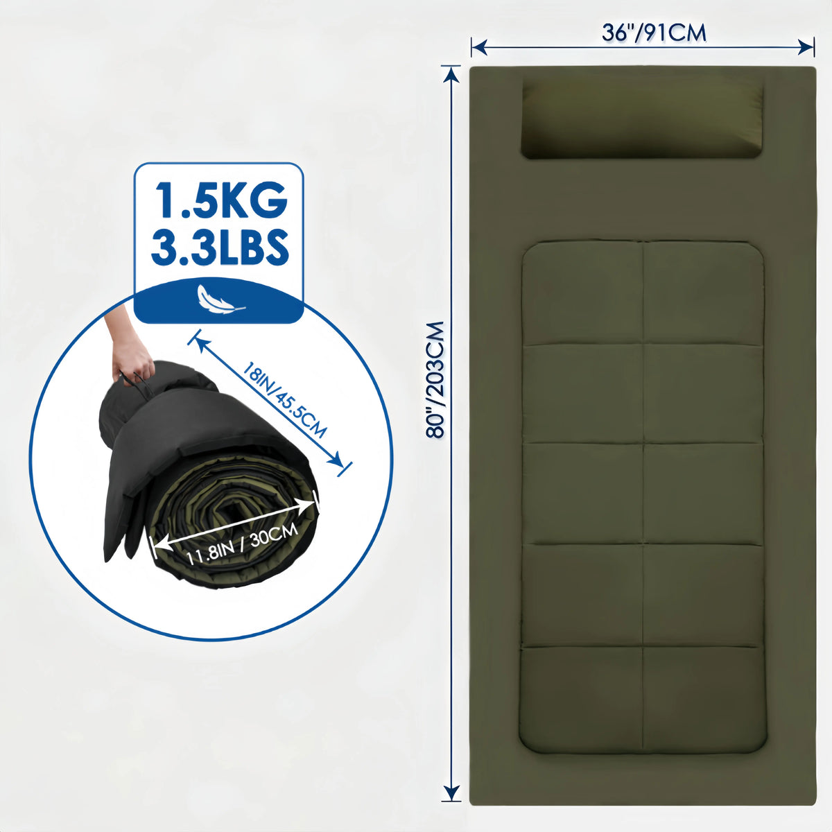 XXL Foldable Anti-Slip Floor Mattress - 80"x36" Heavy-Duty Fabric Camping Cot Sleeping Pad, Japanese Tatami Futon with Antislip Footing for Tent, Indoor Guest Use, Heavyduty Fabric