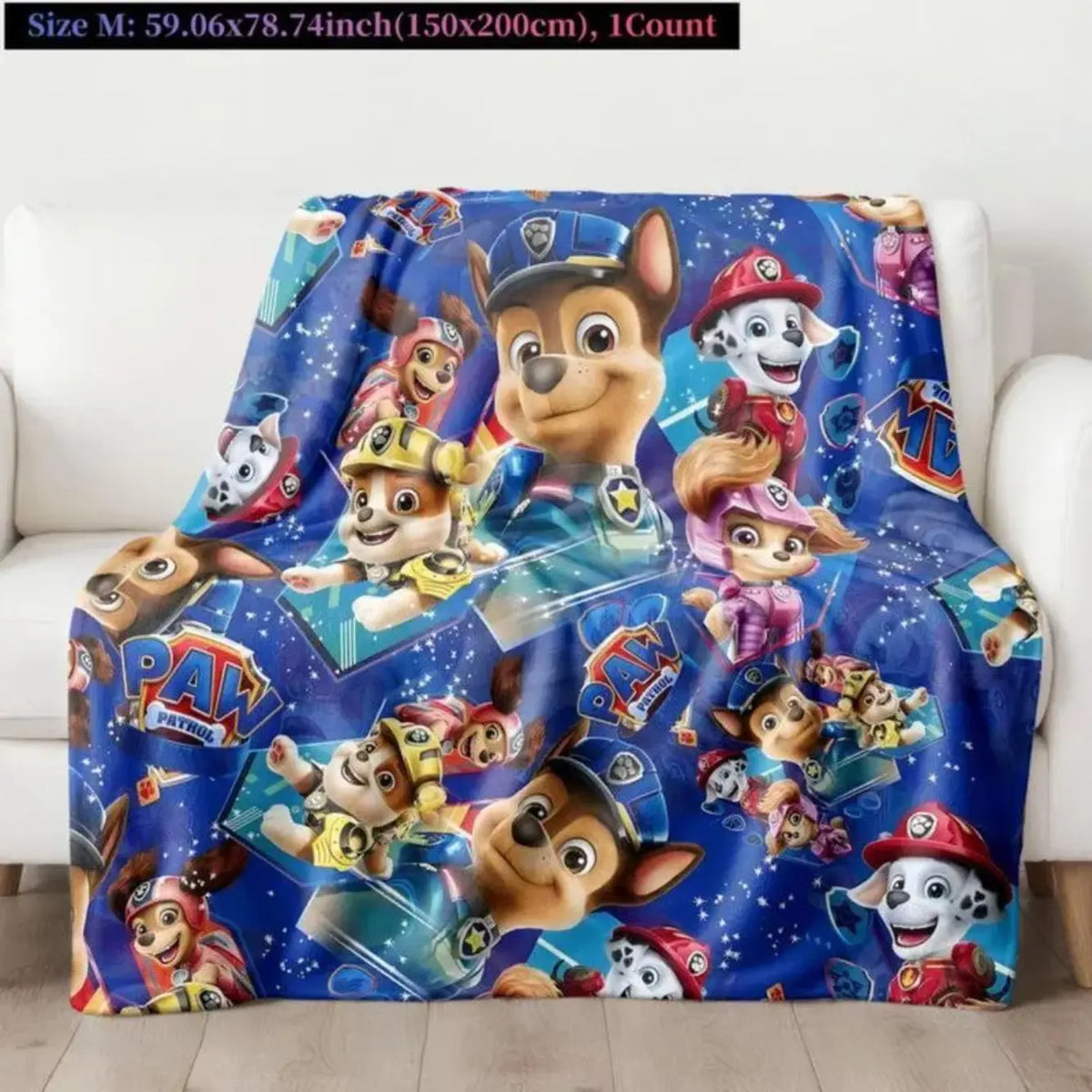 Paw Patrol Kids Blanket Soft Flannel Throw With Cartoon Puppy Print Lightweight Cozy Plush For Bed Sofa Travel All Seasons Toddler Boys Girls Birthday Holiday Gift Cute Decorative Blanket
