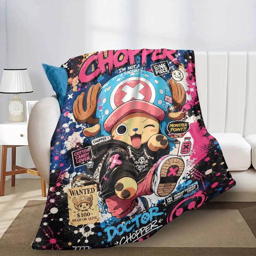 Chopper Flannel Blanket Cartoon Street Art Print Soft Cozy Warm Durable Lightweight for Bedroom Sofa Office Anime Fan Gift Home Decor,back to school,back to school shopping,sohochic