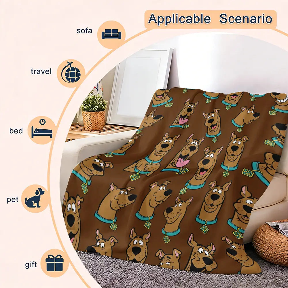 Classic Scooby-Doo Cartoon Print Flannel Throw Blanket - Lightweight Blanket, Super Soft Plush Flannel Fleece, Contemporary Character-Themed Home Decor Item for Bed & Sofa, Scooby Fan Gift for Kids, Sohochic