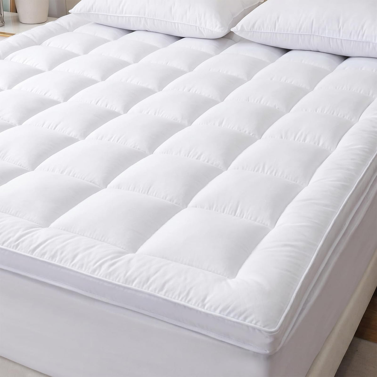 Cooling Mattress Topper Queen – Extra Soft Pillow Top Mattress Pad, Breathable Viscose Made from Bamboo Mattress Protector for Back Pain Relief, Deep Pocket Cover Fits 8–21 Inch