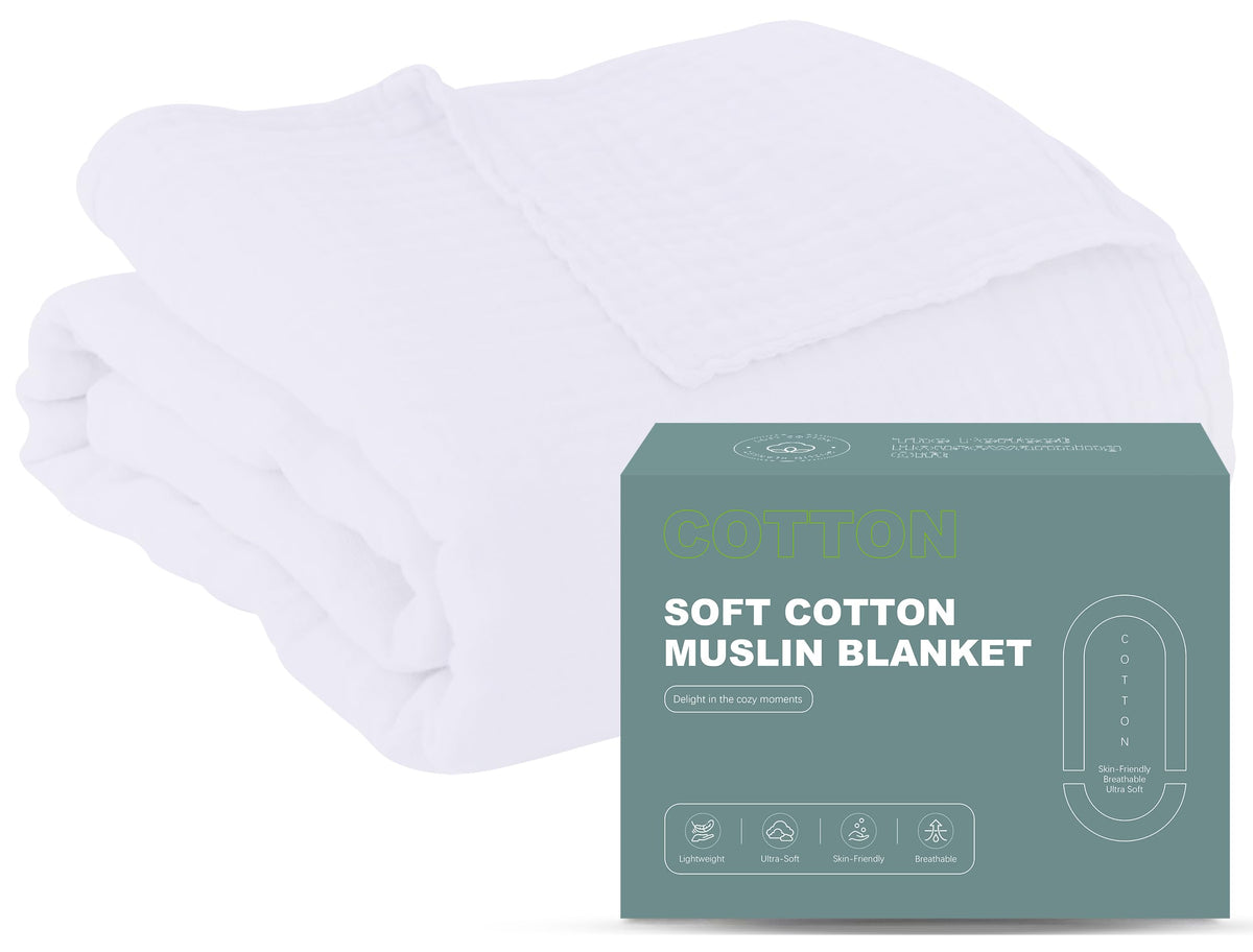 Cosy Family 4 Layer Muslin Bed Blanket - Breathable and Lightweight Gauze Boho Blanket for Spring, Soft 100% Cotton Muslin Blanket, Green, 55x80 Inches