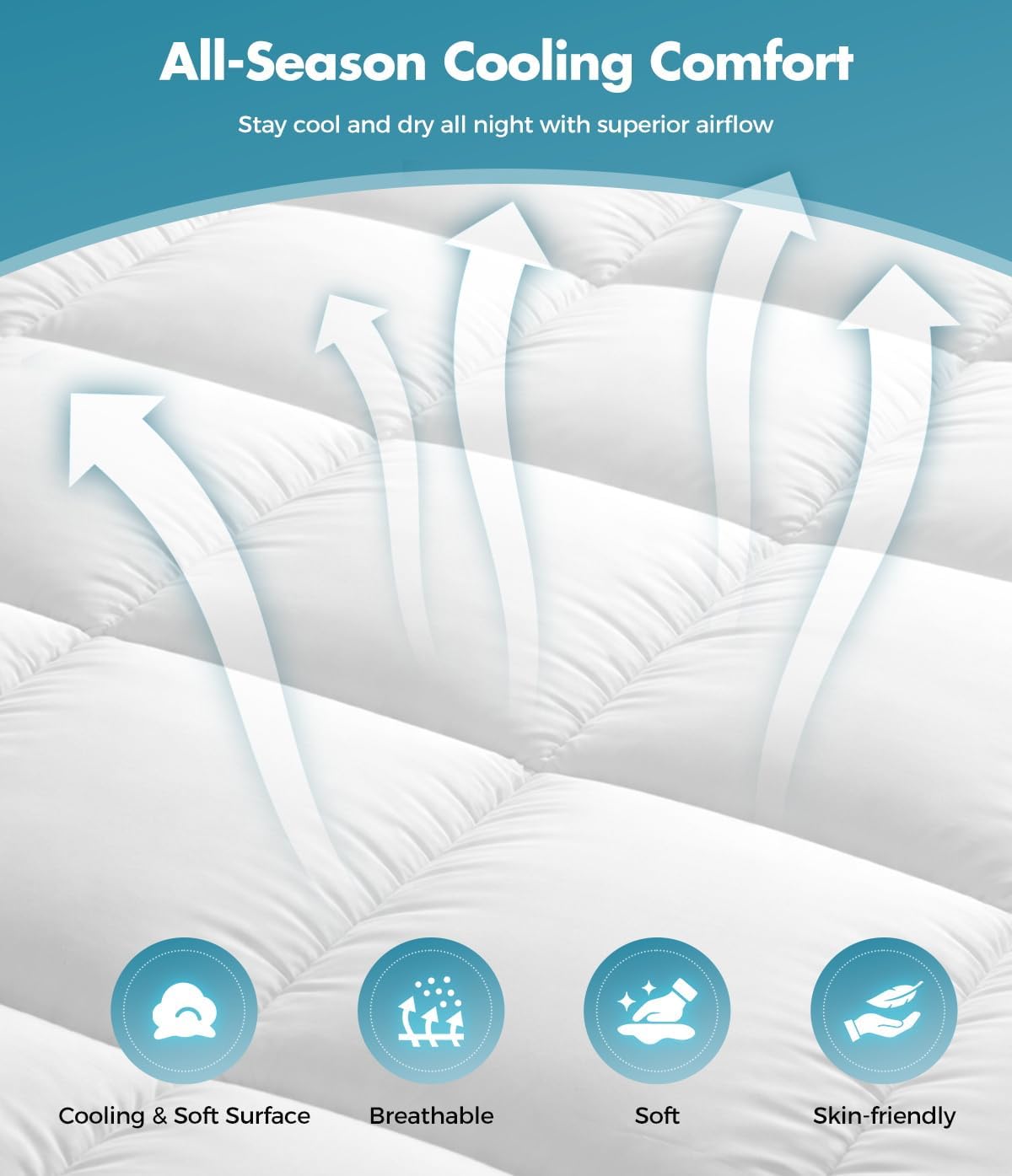 Fracho Queen Cotton Mattress Topper, Extra Thick Pillow Top Mattress Pad