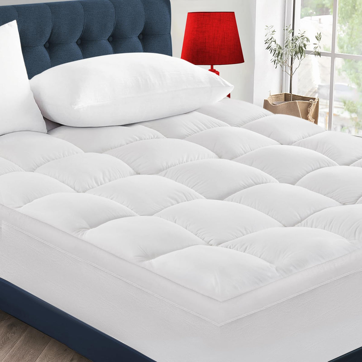 CYMULA Mattress Topper Queen Size - Extra Thick Cooling Mattress Pad Cover for Back Pain - Soft Mattress Protector Firm Bed Topper Pillow Top with 8-21 Inch Deep Pocket 3D Snow Down Alternative Fill