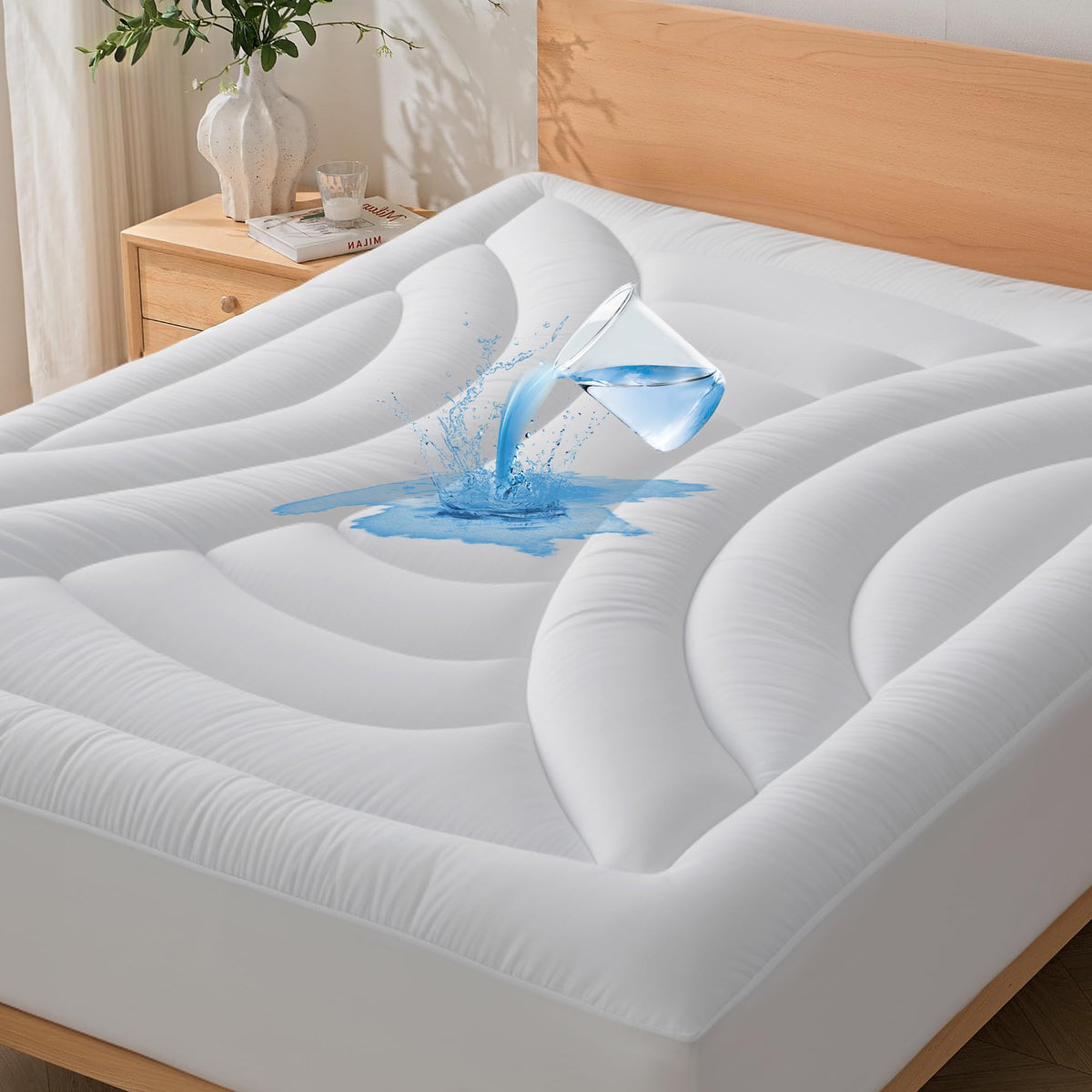 Waterproof Queen Mattress Pad, Noiseless Mattress Protector Queen Size
