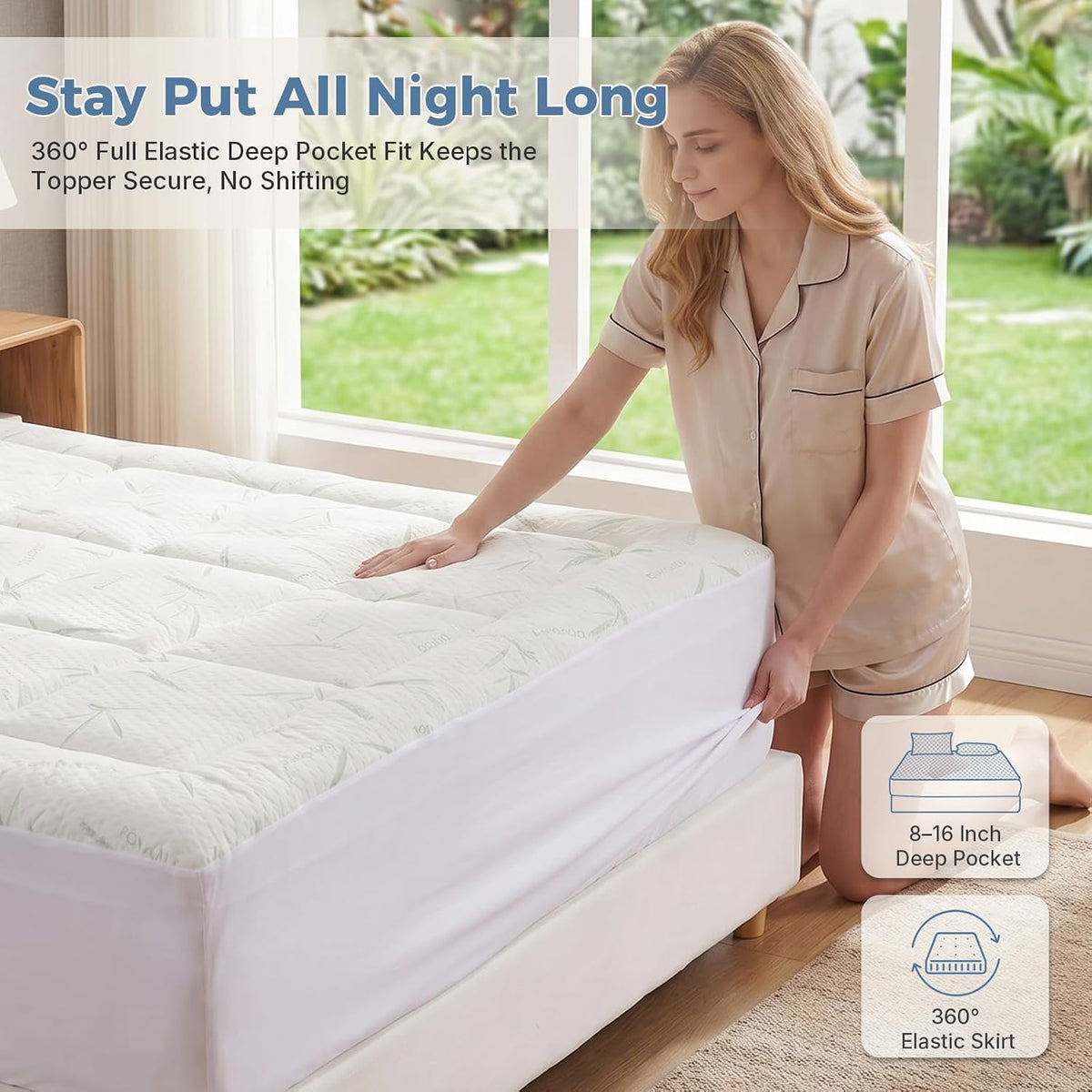 DUMOS Queen 3in Dual Layer Gel Memory Foam Bamboo Rayon Mattress Topper