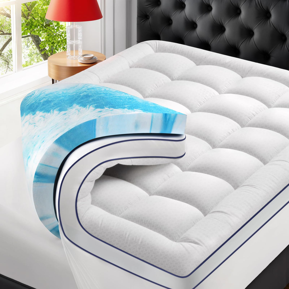 Premium Dual Layer 4 Inch Memory Foam Mattress Topper, 2 Inch Gel Memory Foam and 2 Inch Pillow Top Mattress Pad Cover for Back Pain, Extra Thick Comfort Support(Queen 60"x80") Grey