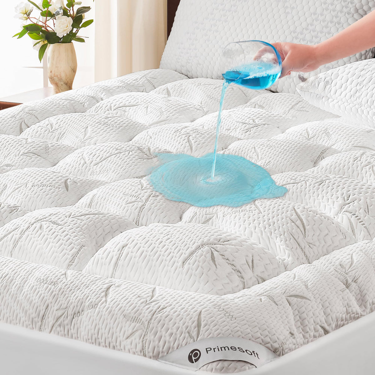 PRIMESOFT Queen Size Mattress Topper, Thick Pillow Top Mattress Pad,Up to 21 Inch Deep Pocket,Soft Breathable Mattress Pad for Back Pain, Waterproof Protector Cover(White)