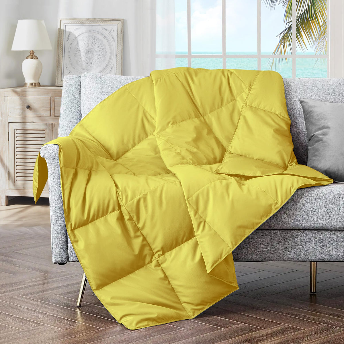puredown® Soft Feather Down Throw Blanket Lightweight Packable Couch Throw for Indoor and Outdoor Use, Throw 50"X70", Navy