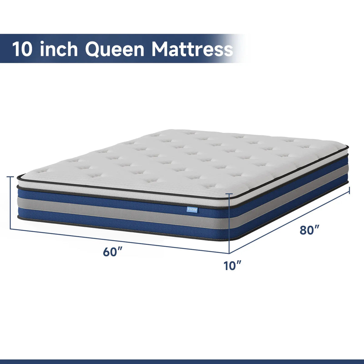 VIZIM Quilted Hybrid Mattress (10/12 in) - Twin, Full, Queen Sizes, Durable Memory Foam & Individual Pocket Springs, Medium Firm High Quality Foam Filling, CertiPUR-US Certified, Pressure Relief, Motion Isolation, Lumbar Support, Boxed Outlet Pick,sohochi