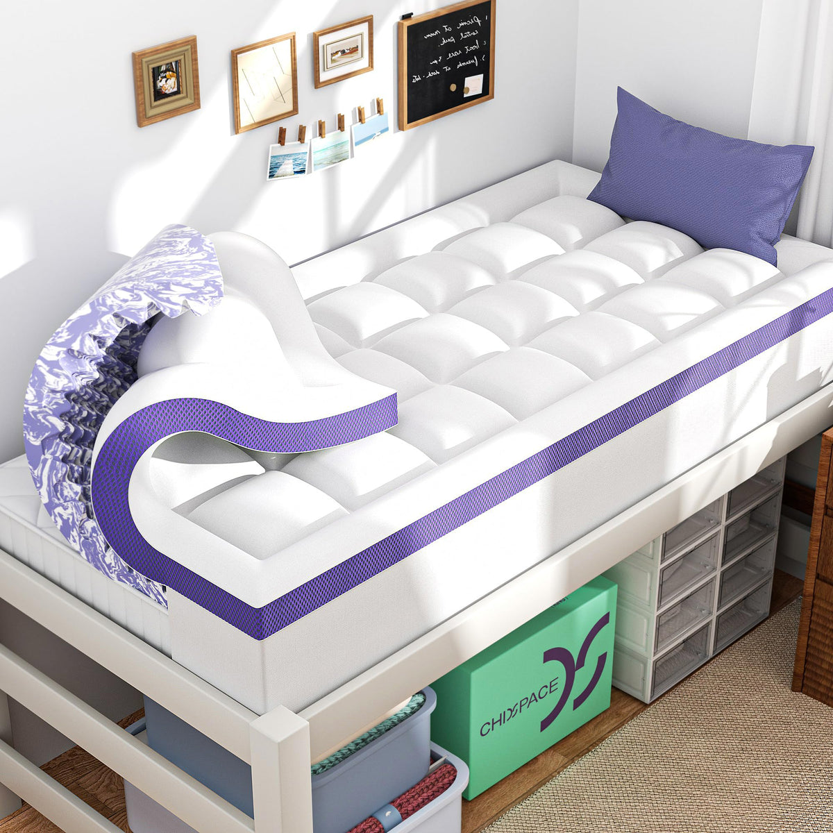 ChiXpace Dual Layer 4 Inch Memory Foam Mattress Topper Queen