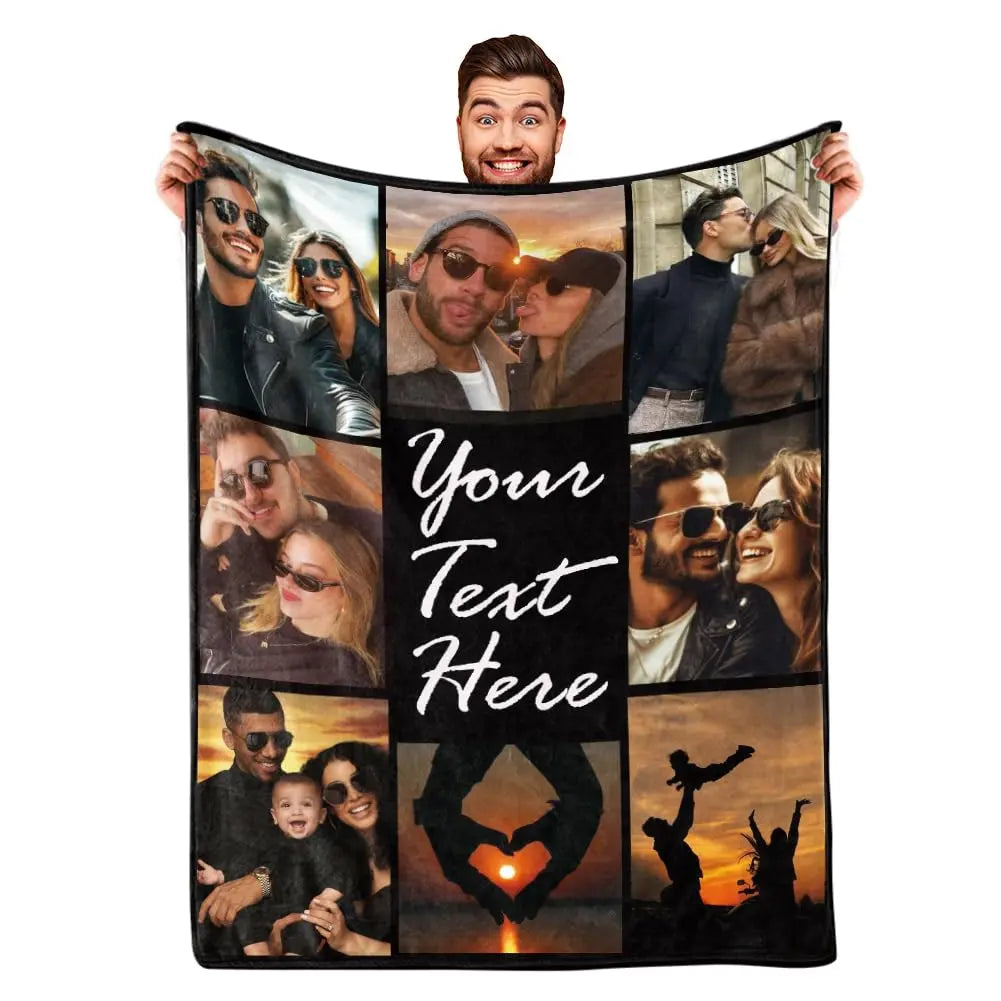 BARLEY ONE Click “Shop Chat”, Send Photos, Custom Photo Blanket with Text, Fast Next Day Shipping, Personalized Pictures Flannel Throw, Blanket for Husband, Wife, Boyfriend, Girlfriend, Perfect Valentine's Day, Birthday, Mother's Day Gift