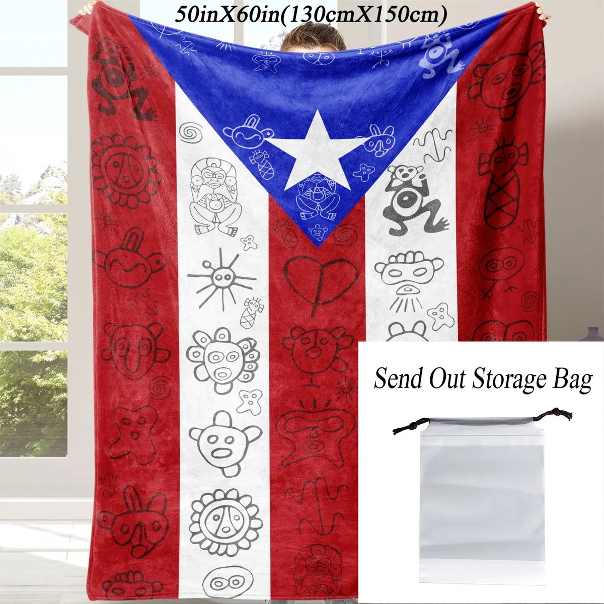 Puerto Rican Flag Flannel Blanket, Cozy Flannel Blanket, Blankets for Sofa, Soft Warm Fleece Beds Couches Throw for Sofa, Bed, Travel and Office, Lightweight Comfortable Home Decor Gift, Decorative Blanket, Soft Comfy Blanket, Cozy Blankets and Throws