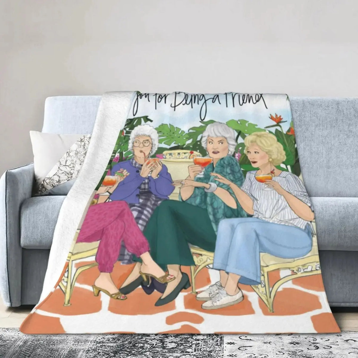 The Golden Girls Cartoon GG Cotton Throw Blanket - Wrinkle Resistant, Luxurious, Warm, Breathable, Multi-Sizes, Cozy Style - for Adults’ Living Areas Couch Bed - Ideal Father’s Day Housewarming Gift, All Season Blankets,sohochic