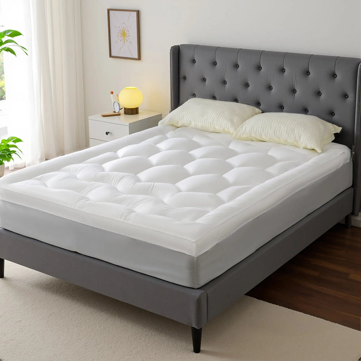 Raybee 2- 3 Inch Mattress Topper for 8-21"Deep, Ultra Soft Thick 500- 1000gsm Mattress Pads, 360° Warpped Mattress Protector Cover, Cooling Breathable Bed Topper Pad, Pressure Relief, Twin/Twin XL/Full/Queen/King, White