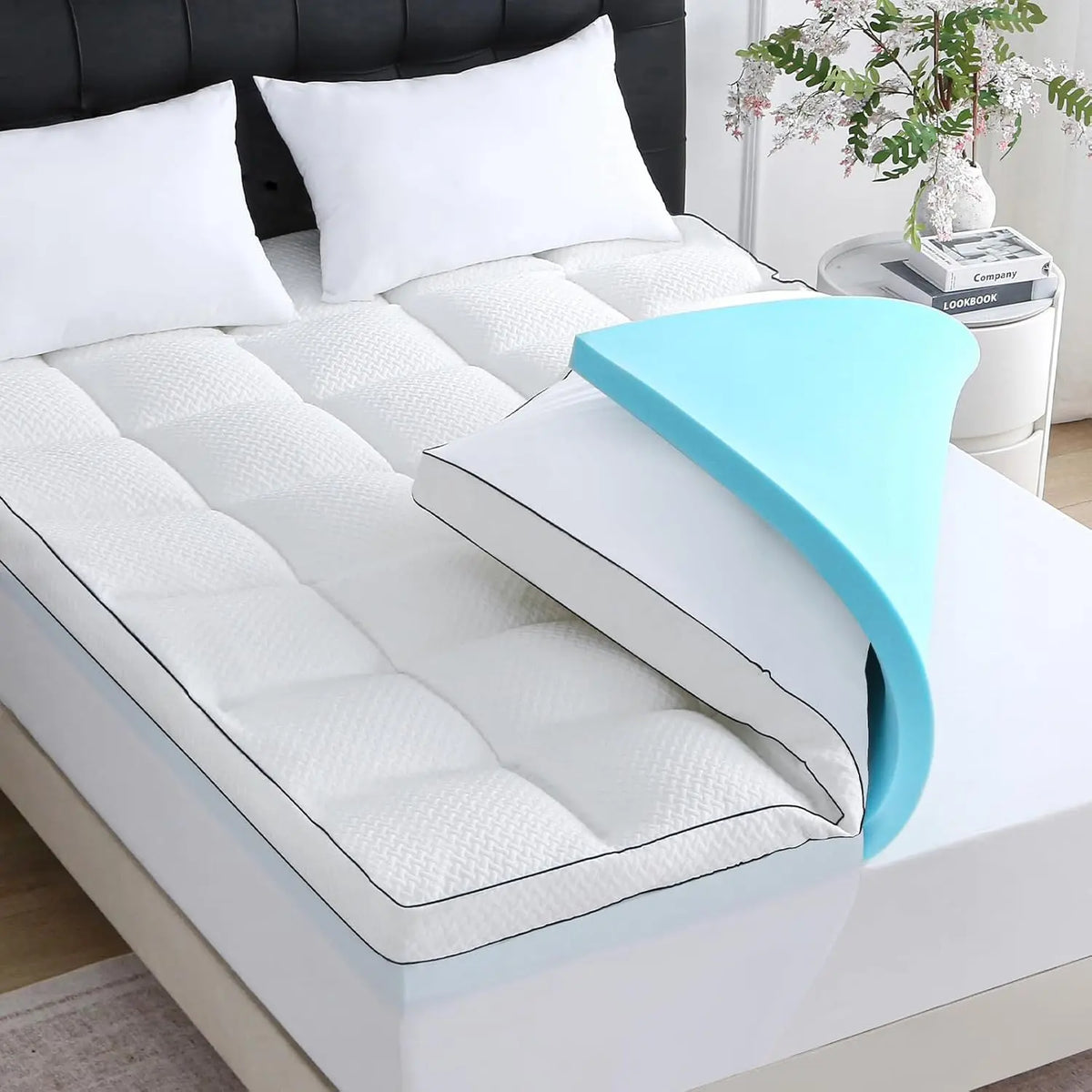 Dual Layer 5 Inch  Size Memory  Mattress Topper, 3 Inch Quilted Top Mattress Pad Cover and 2 Inch Cooling Gel , Medium Firm for  Support