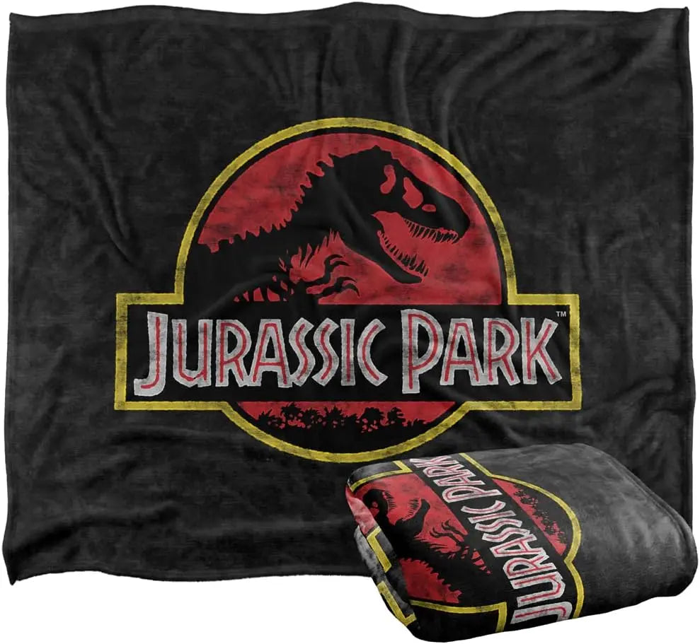 Officially Licensed Jurassic Park Classic Logo Pattern Throw Blanket - 50"x60" Microfiber Fleece Soft Warm Throw, Vivid JP Print Casual Home Decor Bedding for Bed, Holiday Gifts