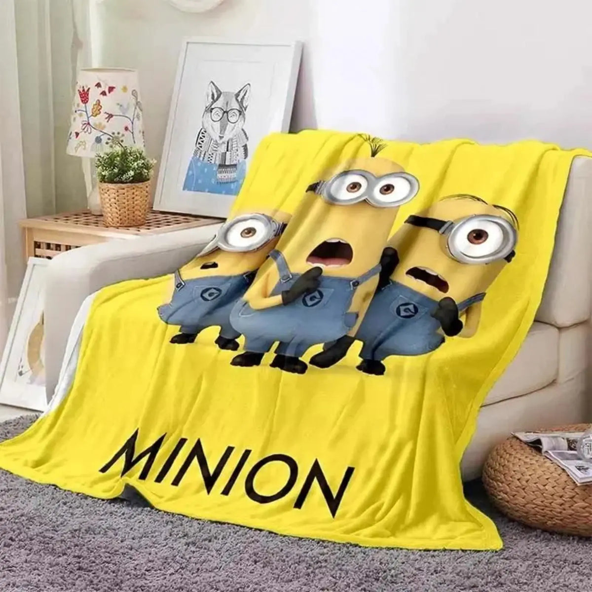 Cute Minions Printed Flannel Blanket 6 Sizes Soft Cozy Lightweight AC Throw Blanket Kids Adults Sofa Bed Bedroom Living Room Outdoor Travel Cartoon Bedding Movie Night Home Decor Gift Halloween Christmas Birthday Viral Blanket