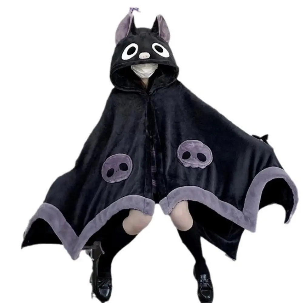 Bat-Themed Cozy Hooded Wearable Blanket with Wings, Cute Cartoon Animal Design, Animal Blankets, Soft for Sofa & Bed, Fall/Winter Season