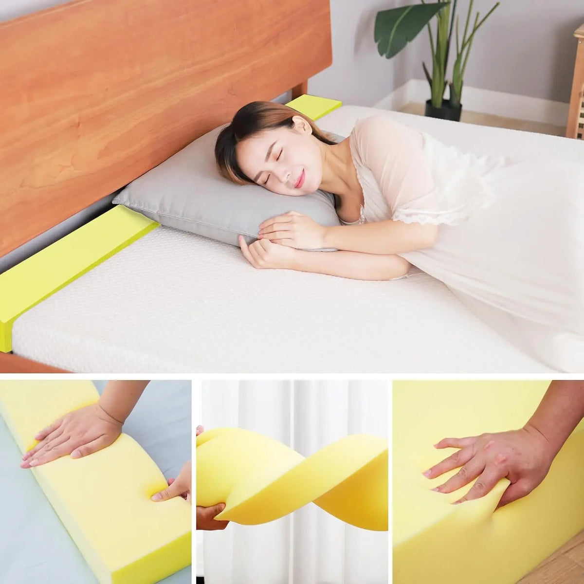 Bed Gap Filler, High Density Foam Mattress Extender for Headboard/Wall Gaps,2-Meter Long Cut-to-Fit Yellow Foam Sponge Strip (78''x4''x2'')