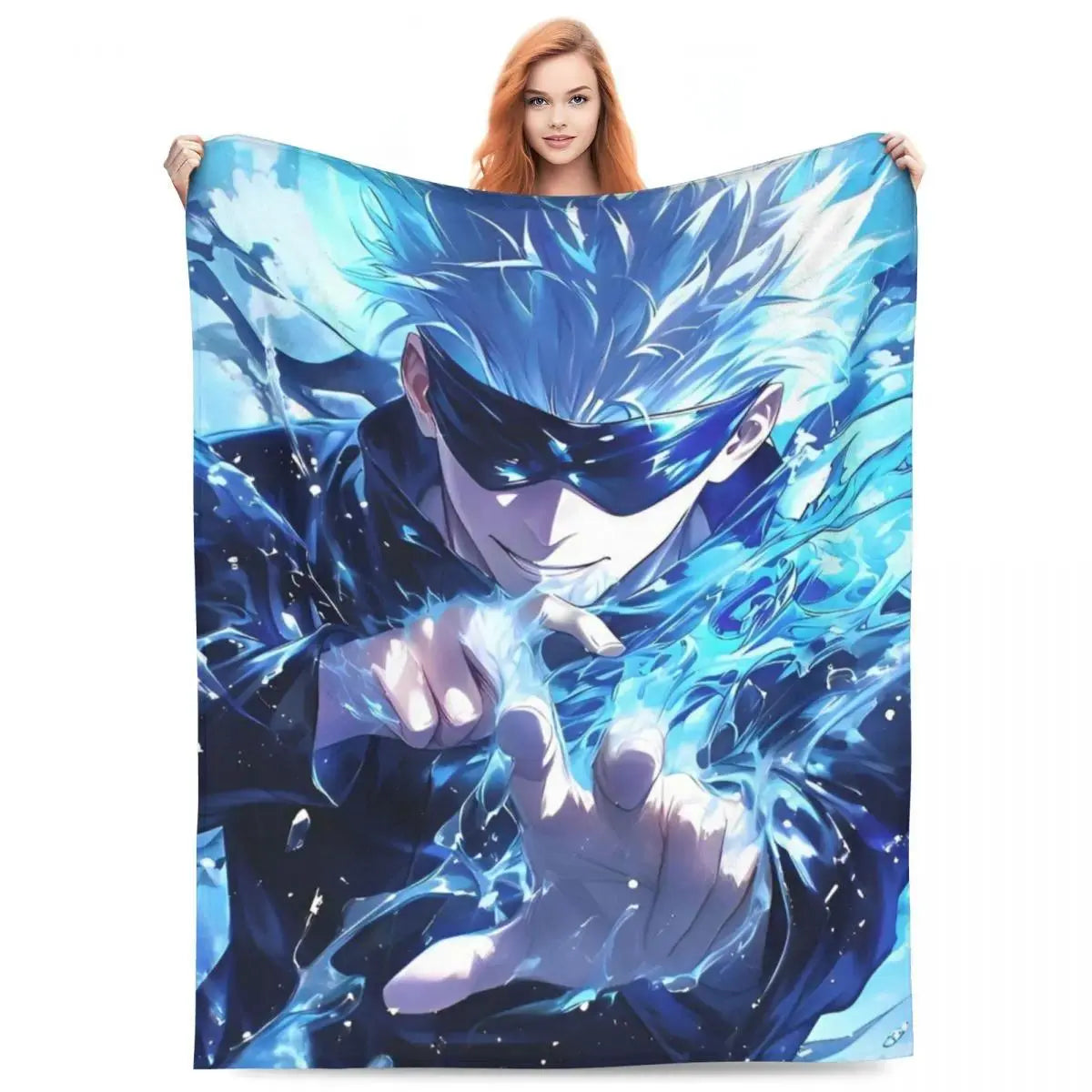 Gojo Satoru Jujutsu Kaisen Flannel Throw Blanket - Wrinkle Resistant, Soft Warm Bedding, Sofa Blankets, Living Room Home Decor Items (Sizes: 30×40in, 40×50in, 50×60in, 60×80in) Sohochic