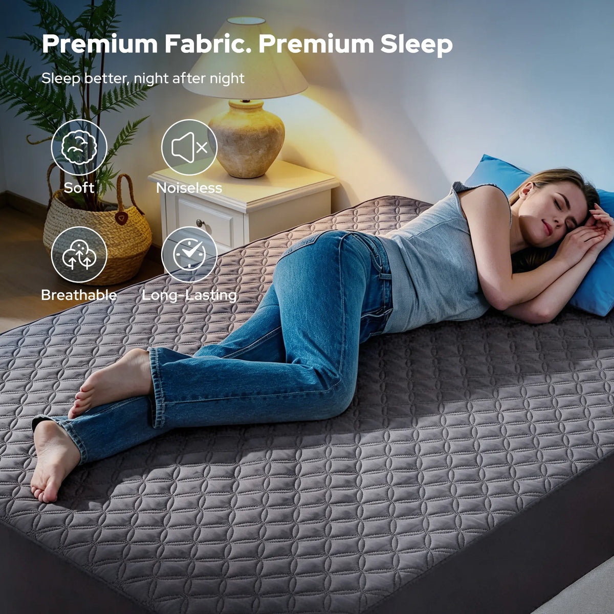 【HomeEssentials】BEDLORE Classic Summer Cooling Breathable Water Resistant Topper, Small Copper Coins Design, 6-18'' Deep Pocket, Soft TPU Layer, 360° Elastic Skirt Hugs, Ideal for Home & Guests Daily Use