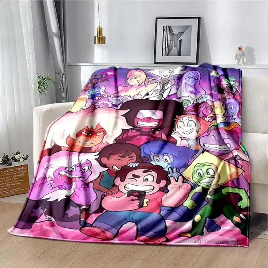 Steven Universe Crystal Gems Aesthetic Ultra-Soft Flannel Blanket, Easy Care, Wrinkle Resistant, Cozy Warm Throw for Bedroom Couch, Perfect Birthday Christmas Gift for Kids, Viral Trending Decor
