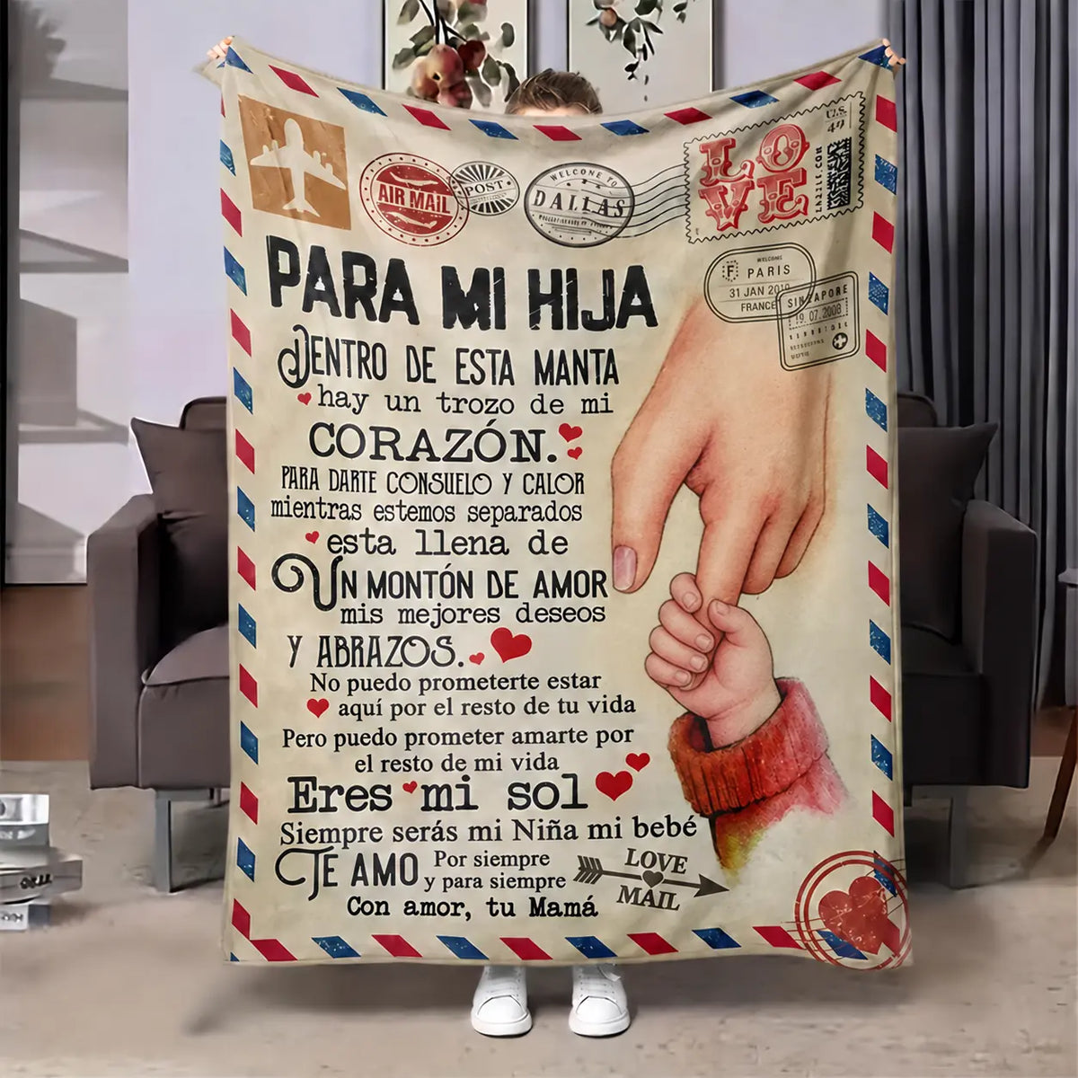 A Spanish letter: papa gives a blanket to his daughter, papa & mama give Birthday gift for son & daughter. A soft and comfortable flannel blanket, perfect for various occasions, a Valentine's Day gift.Easter Gifts for Kids