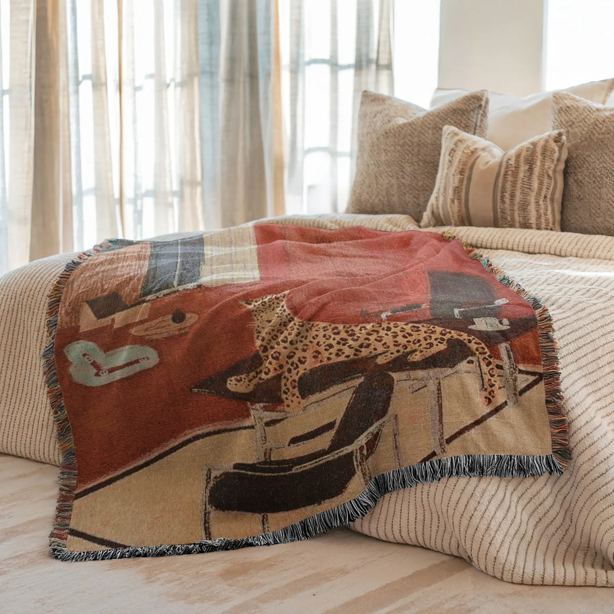 Boho Style Leopard Pattern Blanket, 1 Count Soft Warm Napping Throw Blanket, Cool Bedroom Bedding Blankets for Home Office Travel Dormitory Camping, Valentine's Day Gift, Leopard Print Blanket