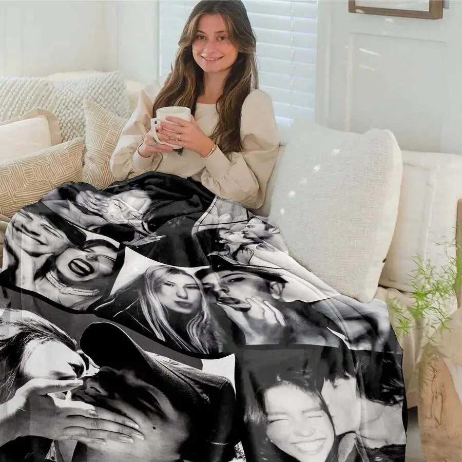 Custom 6-Photo Black and White Flannel Collage Blanket - Personalized Couple-Themed Throw with "Love You Forever" Text, Modern Romance Soft Cozy Couch Blanket, Cute Gifts for BF, GF Gift for Boyfriend, sohochic