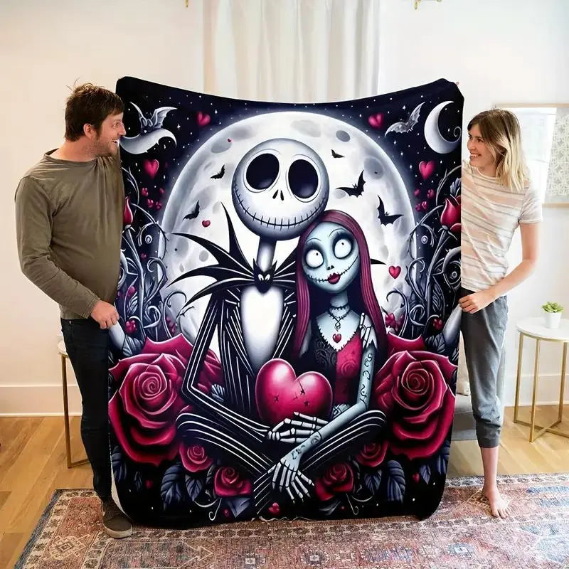[SummerVibes] DISNEY CLASSIC Jack Throw Blanket - Soft Flannel, Bed, Sofa, Office - Vibrant Purple & Black Movie Design, Perfect Gift for Fans, Sofa Throw, Gothic Aesthetic