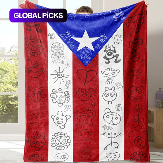 Puerto Rican Flag Flannel Blanket, Cozy Flannel Blanket, Blankets for Sofa, Soft Warm Fleece Beds Couches Throw for Sofa, Bed, Travel and Office, Lightweight Comfortable Home Decor Gift, Decorative Blanket, Soft Comfy Blanket, Cozy Blankets and Throws