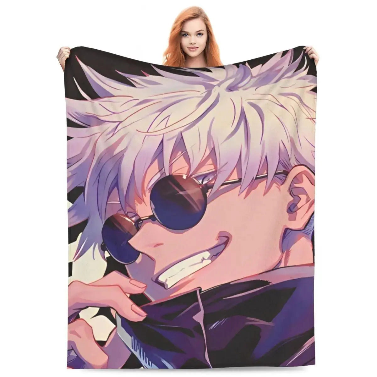Gojo Satoru Jujutsu Kaisen Flannel Throw Blanket - Wrinkle Resistant, Soft Warm Bedding, Sofa Blankets, Living Room Home Decor Items (Sizes: 30×40in, 40×50in, 50×60in, 60×80in) Sohochic