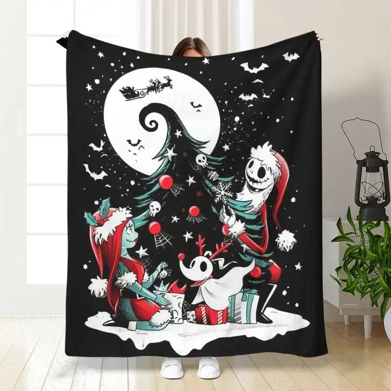 [SummerVibes] DISNEY CLASSIC Jack Throw Blanket - Soft Flannel, Bed, Sofa, Office - Vibrant Purple & Black Movie Design, Perfect Gift for Fans, Sofa Throw, Gothic Aesthetic