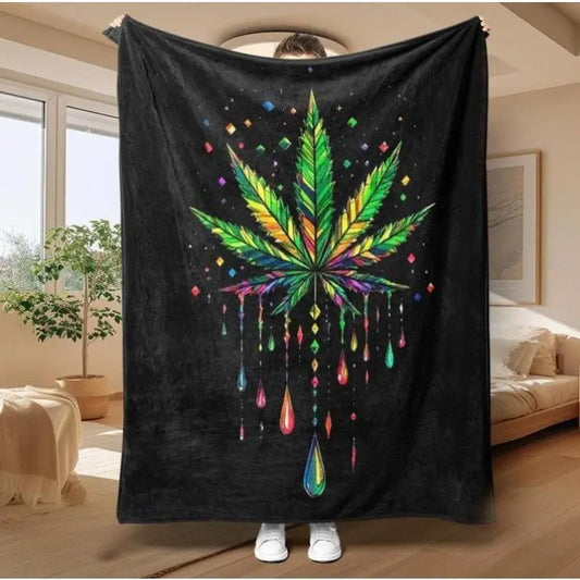 Dank Weed Print Flannel Blanket - Soft Warm Cozy Throw Blanket with Flannel Fabric, Great for Naps on Sofa or Bed, Ideal for Home Use, Christmas Gift for Plant Lovers