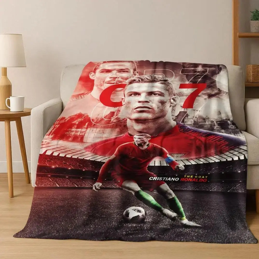 3D GOAT Ronaldo Cartoon Flannel Blanket - Polyester Fiber Throw, Cozy Warm Fluffy Soft Durable Fleece Blanket for Adults, Home & Travel Use on Sofa Bed Birthday Christmas Gift
