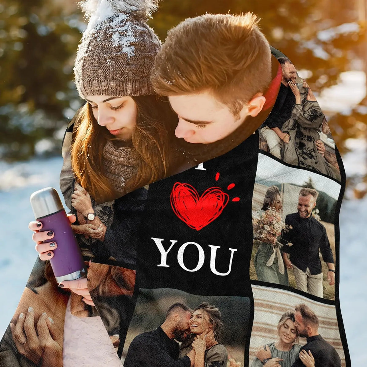Personalized I Heart You 8 Picture Flannel Throw Blanket, Custom Couple Love Photo Soft Cover, Cozy Warm Romantic Gift for Girlfriend Boyfriend Her Him, Valentine Anniversary Home Decor for Couch Sofa Bed, Summer AC Nap Blanket, Memory Keepsake