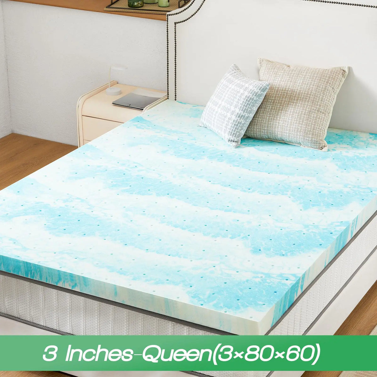 Soft Cooling Gel Swirl Infused Memory Foam Mattress Topper - Breathable Memory Foam Cushioning Bedding, Ideal Gift for Cozy Sleep