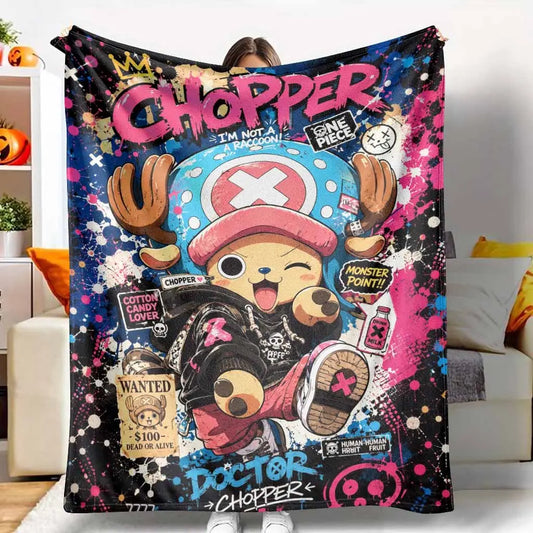 Chopper Flannel Blanket Cartoon Street Art Print Soft Cozy Warm Durable Lightweight for Bedroom Sofa Office Anime Fan Gift Home Decor,back to school,back to school shopping,sohochic