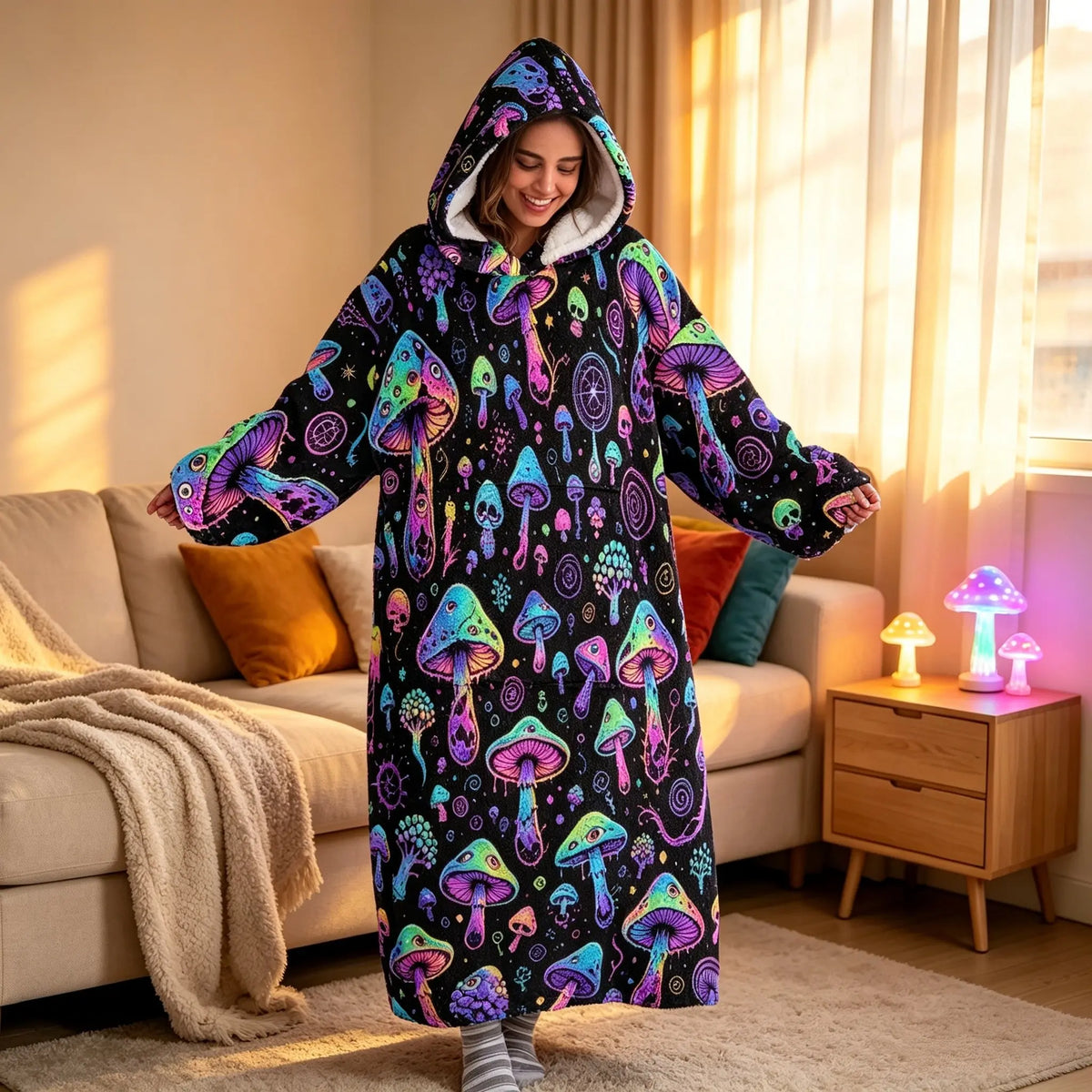 hoodie blanket，Wearable Blanket，Hooded Blanket Sweatshirt, Wearable Blanket, Winter Homewear with Hood, Unisex, Modern Mushroom Design, Perfect Gift，Christmas Gift,Valentine's Day gift