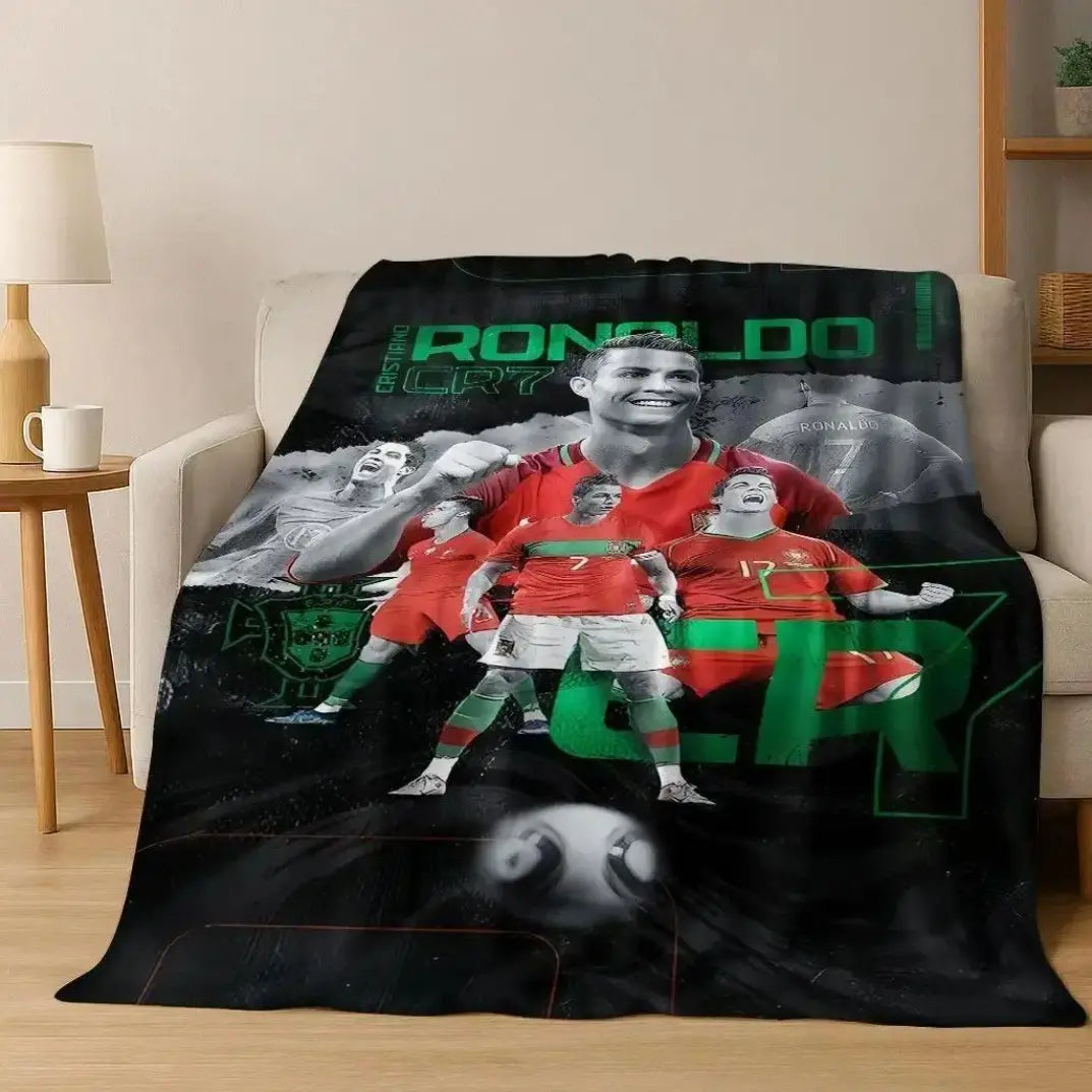 3D GOAT Ronaldo Cartoon Flannel Blanket - Polyester Fiber Throw, Cozy Warm Fluffy Soft Durable Fleece Blanket for Adults, Home & Travel Use on Sofa Bed Birthday Christmas Gift