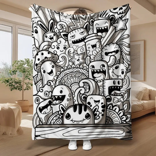DIY Colorable Cartoon Blanket Scarf - Coloring, Custom, Personalized, Animal-Faced Character, Adorable Style - Comfortable Exquisite Gift for Children, Air Conditioning Blanket for Home Decoration, Coloring Blanket, Custom Blankets, Soft Blankets, Colorin