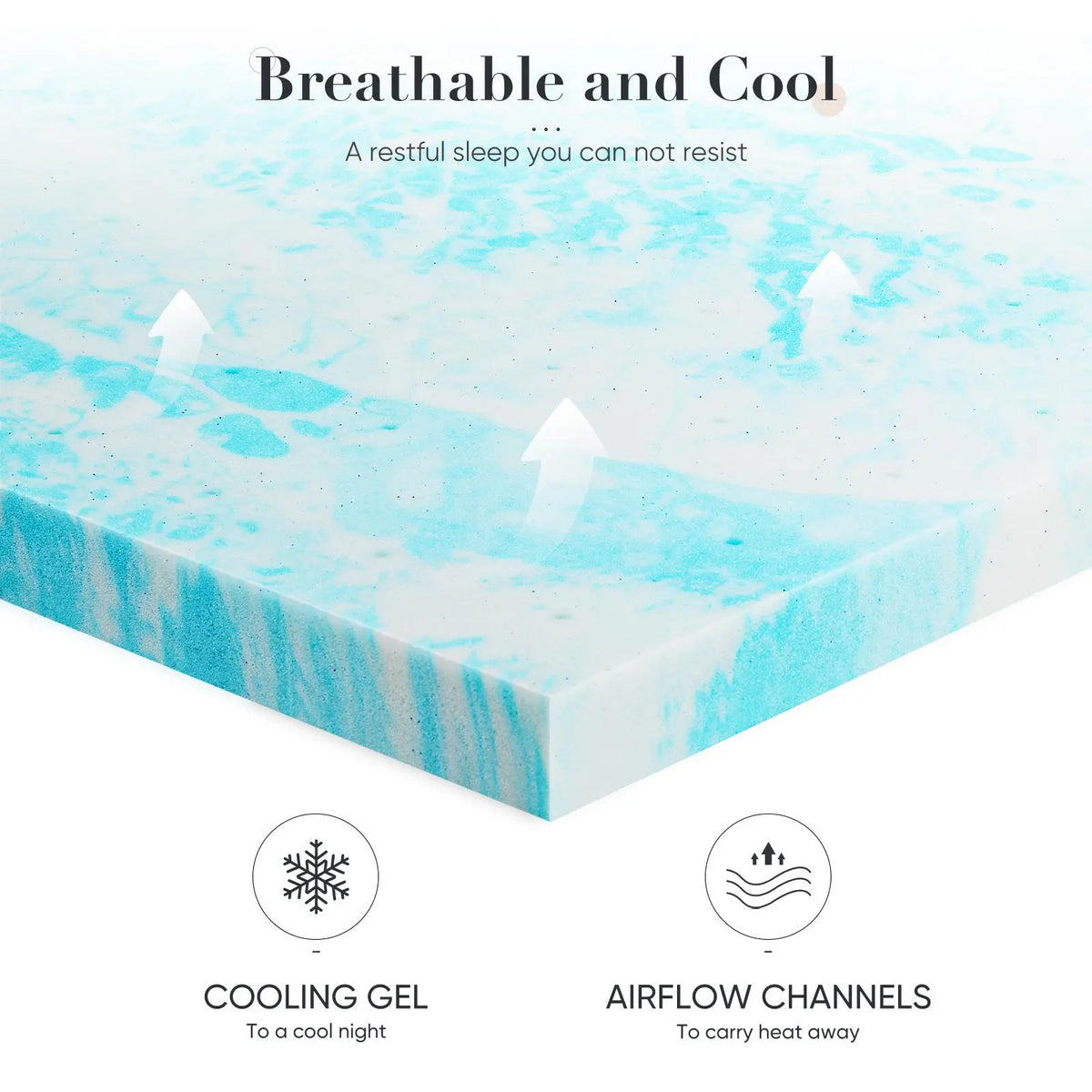 Soft Cooling Gel Swirl Infused Memory Foam Mattress Topper - Breathable Memory Foam Cushioning Bedding, Ideal Gift for Cozy Sleep