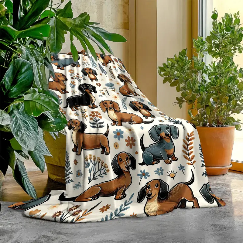 Super Soft Cute Dachshund Print 3D Flannel Throw Blanket - Polyester Fabric, Cozy Setup Essential, Blankets for Bed, Ideal Wedding Gift, All-Season, Washable, Lightweight, Breathable, Comfortable, Warm, Unique
