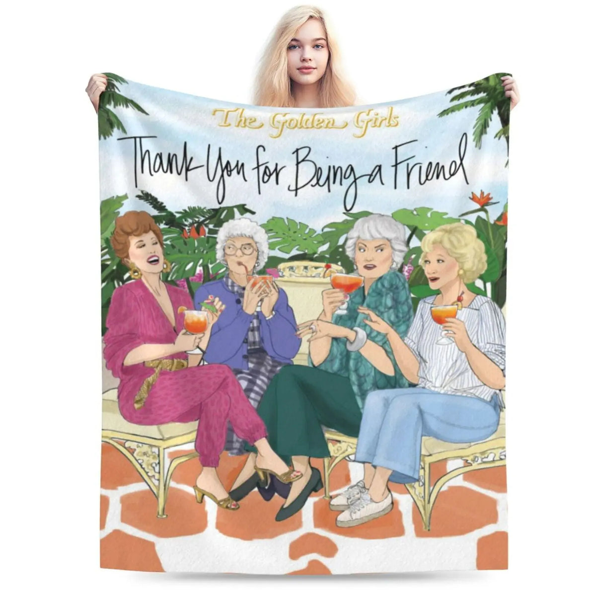The Golden Girls Cartoon GG Cotton Throw Blanket - Wrinkle Resistant, Luxurious, Warm, Breathable, Multi-Sizes, Cozy Style - for Adults’ Living Areas Couch Bed - Ideal Father’s Day Housewarming Gift, All Season Blankets,sohochic