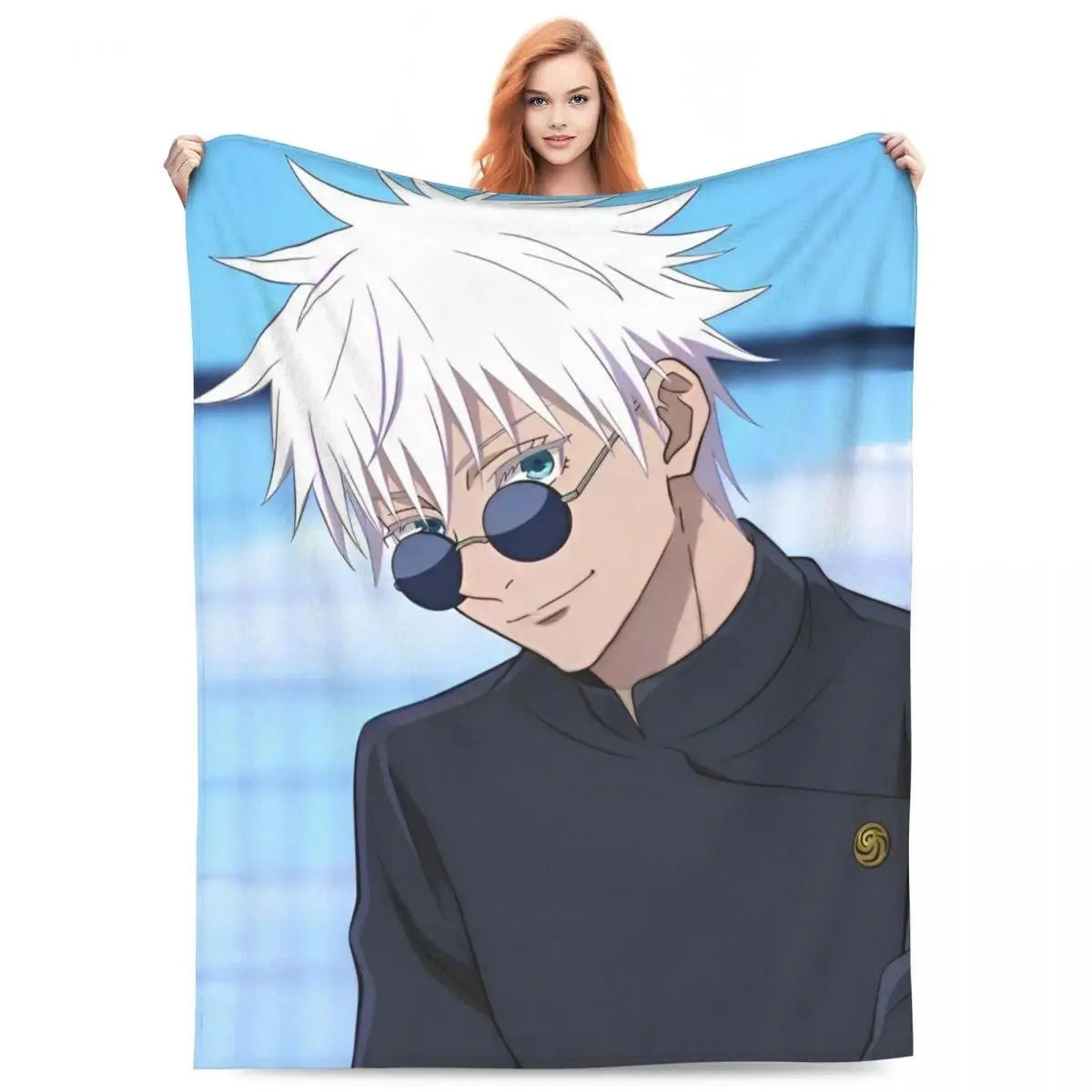 Gojo Satoru Jujutsu Kaisen Flannel Throw Blanket - Wrinkle Resistant, Soft Warm Bedding, Sofa Blankets, Living Room Home Decor Items (Sizes: 30×40in, 40×50in, 50×60in, 60×80in) Sohochic