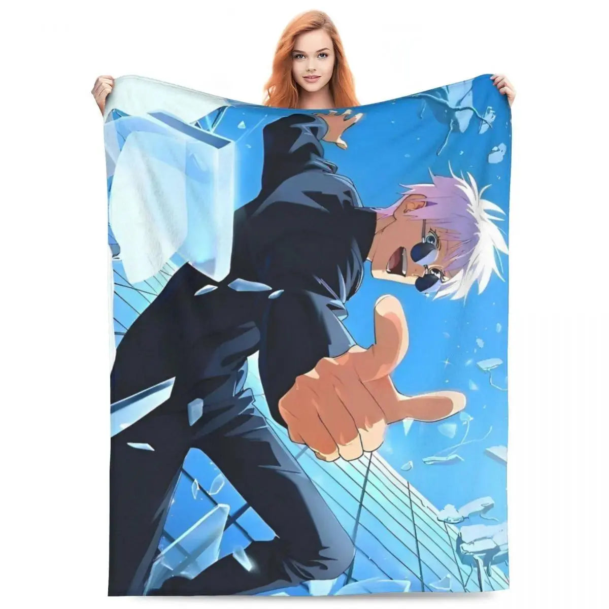 Gojo Satoru Jujutsu Kaisen Flannel Throw Blanket - Wrinkle Resistant, Soft Warm Bedding, Sofa Blankets, Living Room Home Decor Items (Sizes: 30×40in, 40×50in, 50×60in, 60×80in) Sohochic