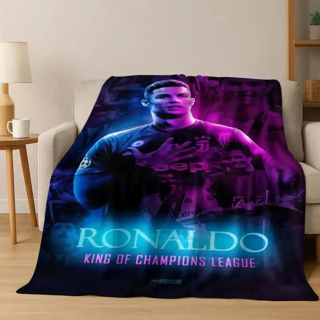 3D GOAT Ronaldo Cartoon Flannel Blanket - Polyester Fiber Throw, Cozy Warm Fluffy Soft Durable Fleece Blanket for Adults, Home & Travel Use on Sofa Bed Birthday Christmas Gift