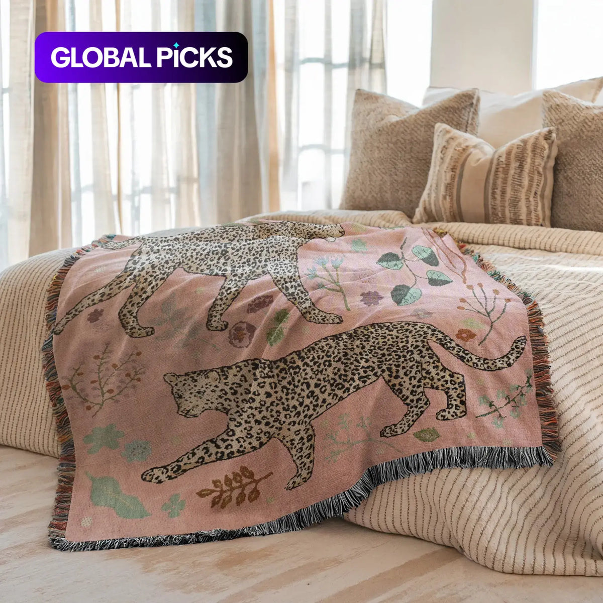 Boho Style Leopard Pattern Blanket, 1 Count Soft Warm Napping Throw Blanket, Cool Bedroom Bedding Blankets for Home Office Travel Dormitory Camping, Valentine's Day Gift, Leopard Print Blanket