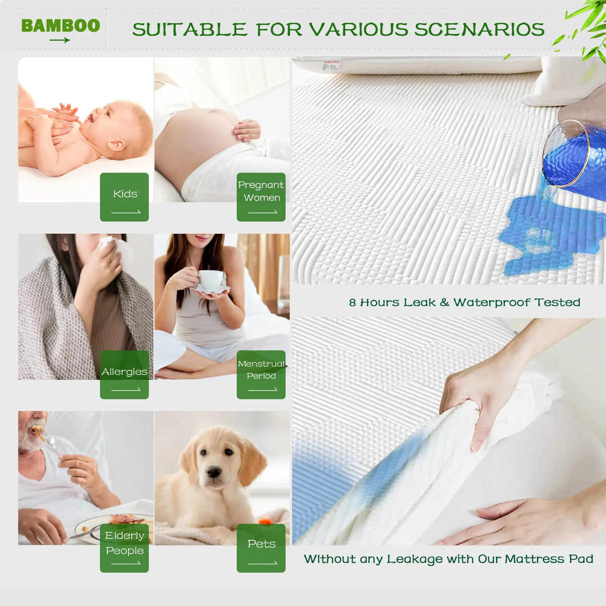 GRT Bamboo Mattress Topper with Fitted Sheet - Cooling Mattress Protector, 3D Air Fiber Breathable, Ultra Soft Silent, 8"-26" Deep Pocket Fit, No Iron, Full Size Bed, Ideal for Allergy Sufferers, Kids